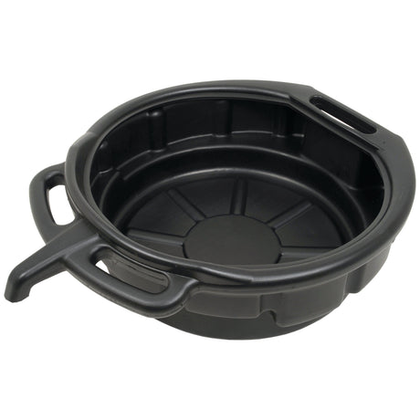 The Drip Tray - S.24702 by Sparex is a 15L black plastic oil drain pan with built-in handles and a spout, crafted from durable polyethylene.