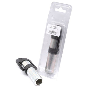 Two metal tools with black plastic components; one is in transparent packaging labeled "Sparex Part No. S.24708," named Beacon Fixing Pin (Weld On) Agripak 1 pc., while the other, a beacon fixing pin, is outside the packaging.