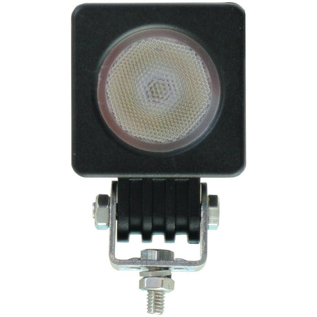 The Sparex LED Work Light, S.24775, offers 750 lumens and supports a voltage range of 10-80V. It features a square design with a hexagonal lens, mounted on an adjustable bracket with a bolt and nut for secure attachment. The unit is encased in durable aluminum housing.