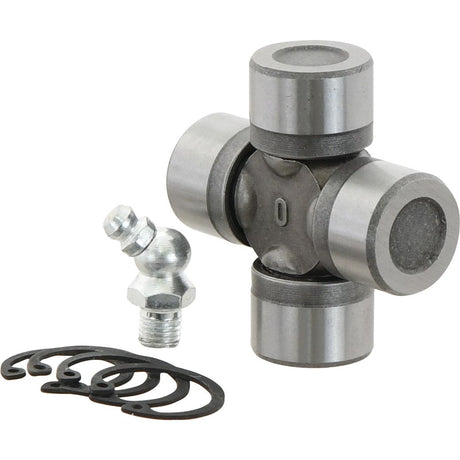 The Sparex Universal Joint - 22 x 54mm (Standard Duty) (Sparex Part No. S.2498) from the brand Sparex, features four bearing caps, a grease fitting, and clips on a white background.