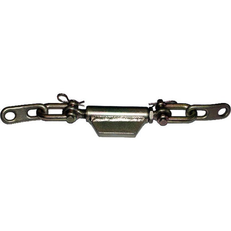 The Sparex Stabiliser Chain, featuring holes with a 23mm diameter, a minimum length of 510mm, and an M24x3 metric thread size, includes two eye bolts on either end secured by pins. This product is ideal for precise adjustments.