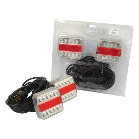 A Sparex LED Lighting Set, featuring functions for brake, tail, indicator, and number plate lights, along with a 7.5M cable length and 12V compatibility (S.25387), is shown against a white background.