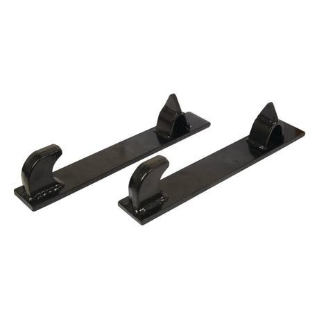 Two black metal Loader Brackets (Pair) with triangular brackets on each end, designed for mounting or attaching purposes; ideal for use with Sparex and McConnel VARIOUS RH & LH applications. Replacement for Trima - S.25623.