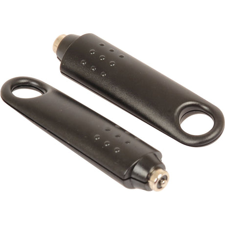 Two black metal keychain tools with textured grips and circular keyring holes. One is closed, while the other has its metal tip extended. These handy gadgets are perfect for any Dallas key set or compatible with Thatcham 2 approved systems like the Sparex Electric Immobiliser - S.25786.