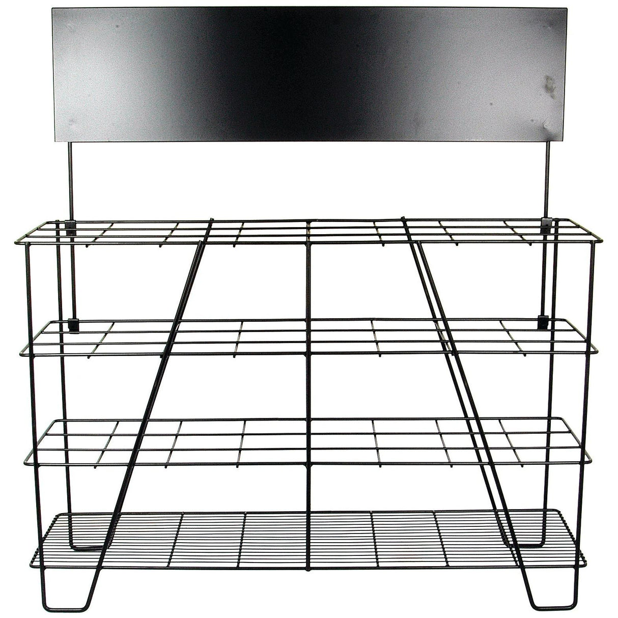 The DISPLAY STAND-PTO TUBING by Sparex, Part No. S.25801, features three shelves and a blank sign holder on top.