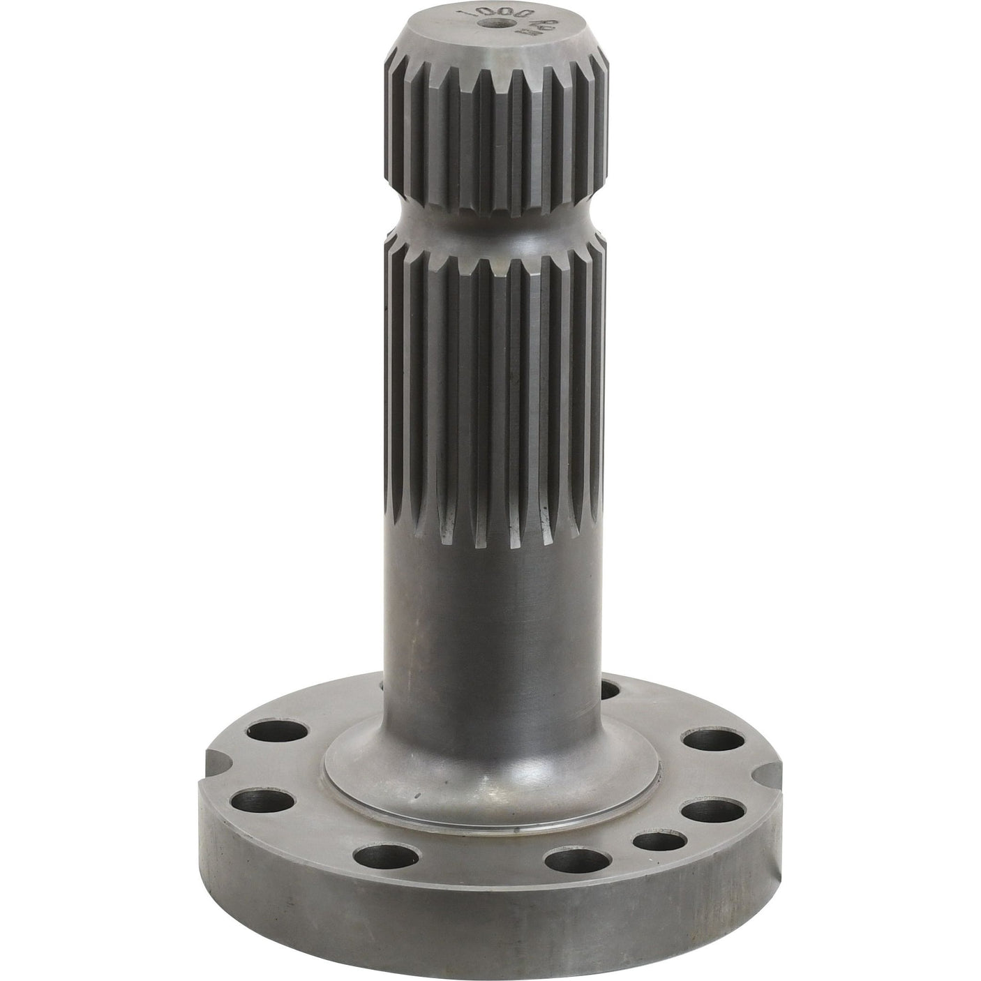 A metal cylindrical gear shaft with a flange base featuring multiple holes, perfect for applications such as the Massey Ferguson PTO Shaft operating at 1000 RPM. Introducing the PTO Shaft - S.260166 by Sparex.