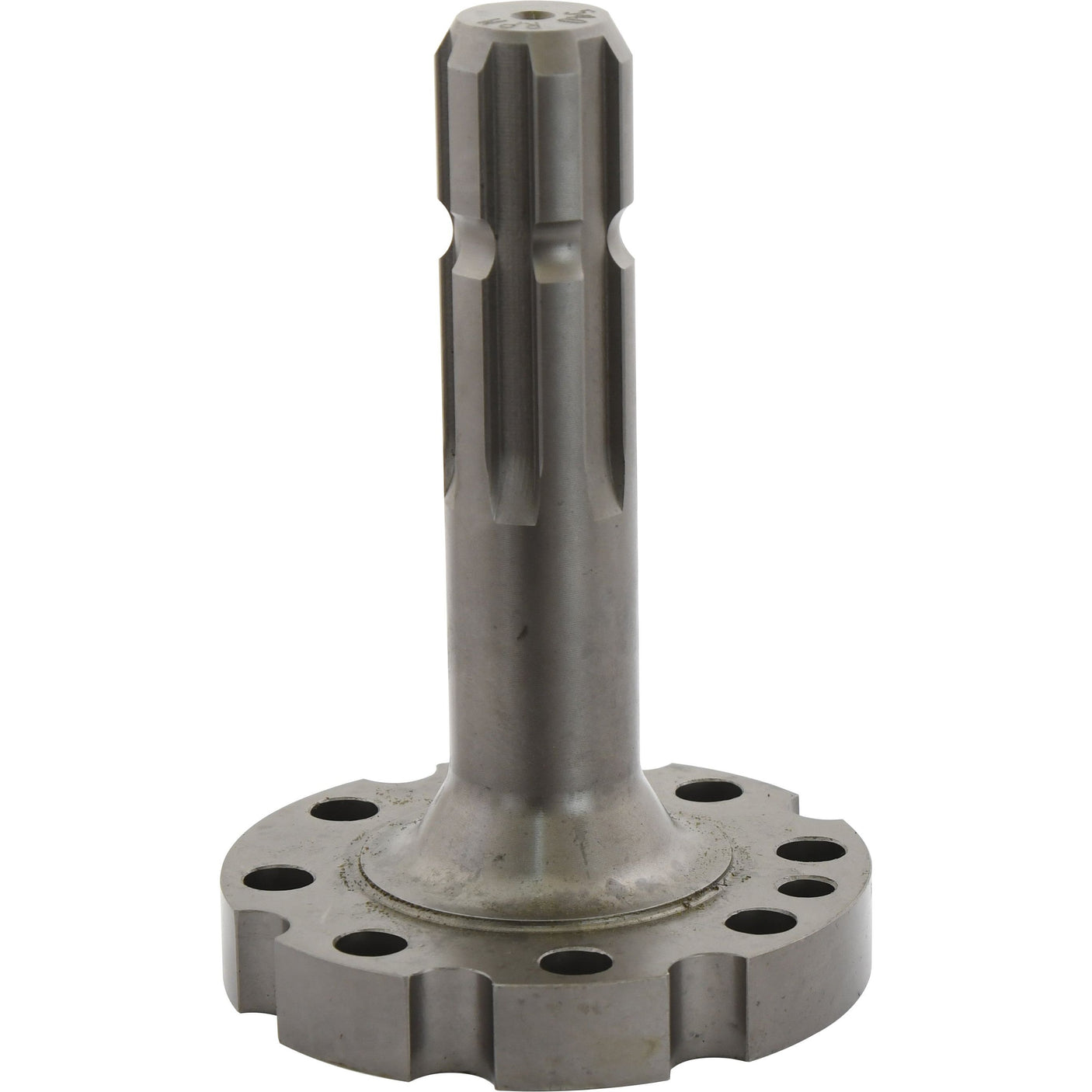 Introducing the Sparex PTO Shaft - S.260167: a meticulously designed metal spindle featuring a flanged bottom with multiple holes. This model includes a cylindrical shaft adorned with ridges and notches near the top, tailored to seamlessly integrate with a 540RPM PTO shaft for Massey Ferguson equipment.