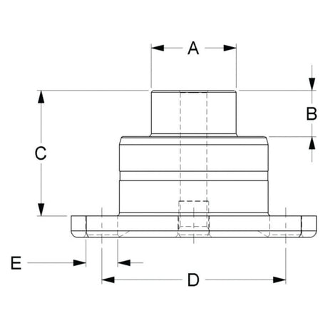 Technical diagram of the cylindrical mechanical component King Pin - S.260184 by Sparex, with labeled dimensions A, B, C, D, and E. Product specifications comply with standards set by Case IH / International Harvester.