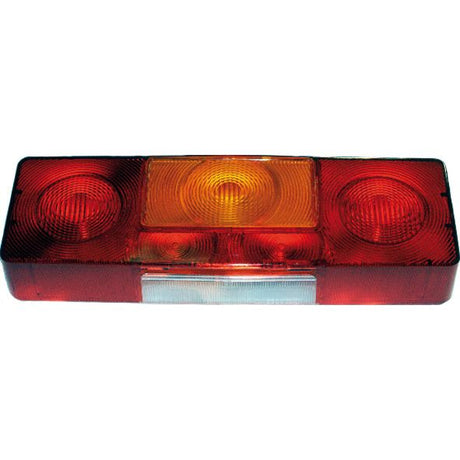 A Sparex polycarbonate rear right light with a rectangular assembly featuring red circular lenses on the sides, an amber rectangular lens in the center, and a clear replacement lens at the bottom, fitting model S.26140 (Sparex Part No. S.26163).