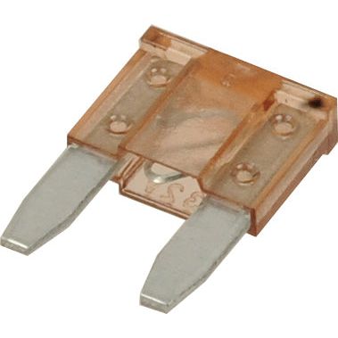 A close-up view of the light brown, rectangular Mini Blade Fuse 5.0 Amps - Light Brown from Sparex, featuring two metal prongs and rated at 5.0 amps (Part No. S.26201).