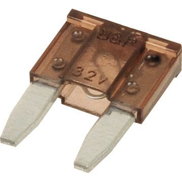 The Sparex Mini Blade Fuse 7.5 Amps - Dark Brown (Part No. S.26202) features a 32V rating, two metallic prongs, and a transparent dark brown casing.