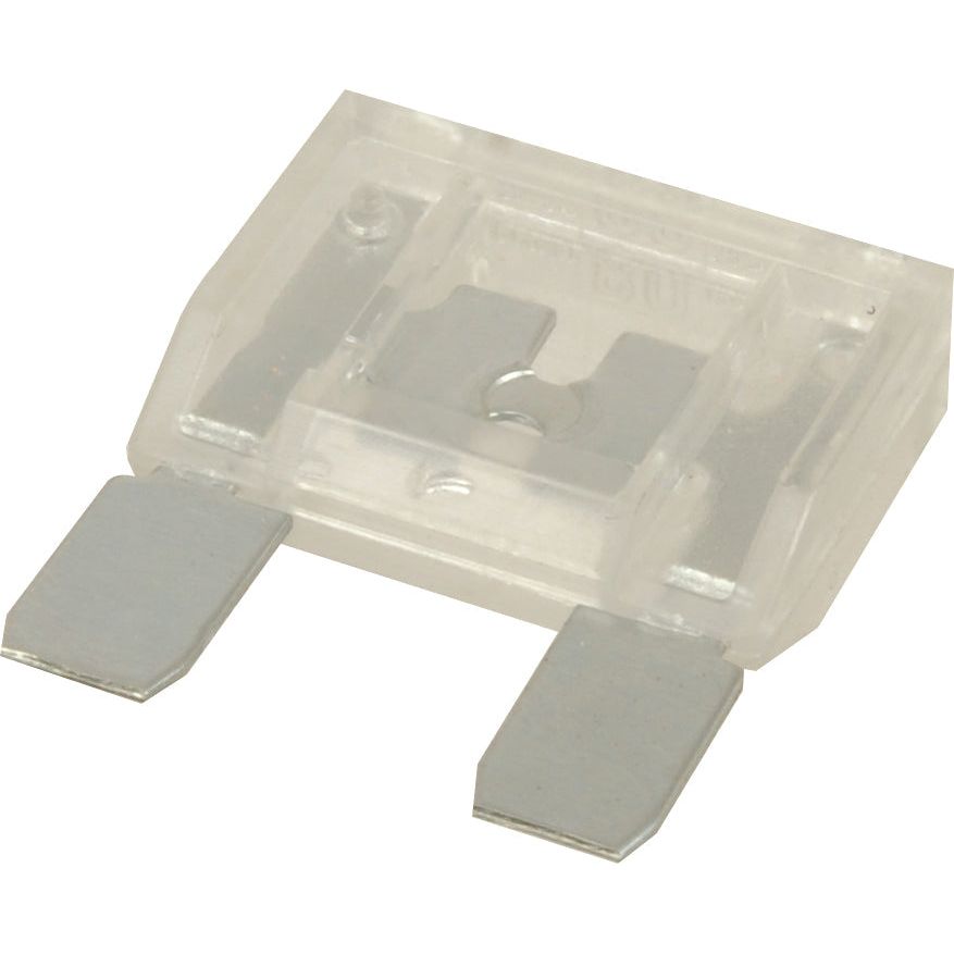 Close-up of a transparent, rectangular Maxi Blade Fuse, 80 Amps White, with two flat metal prongs extending from the bottom. This Sparex Part No. S.26307 fuse ensures robust electrical protection for your automotive needs.