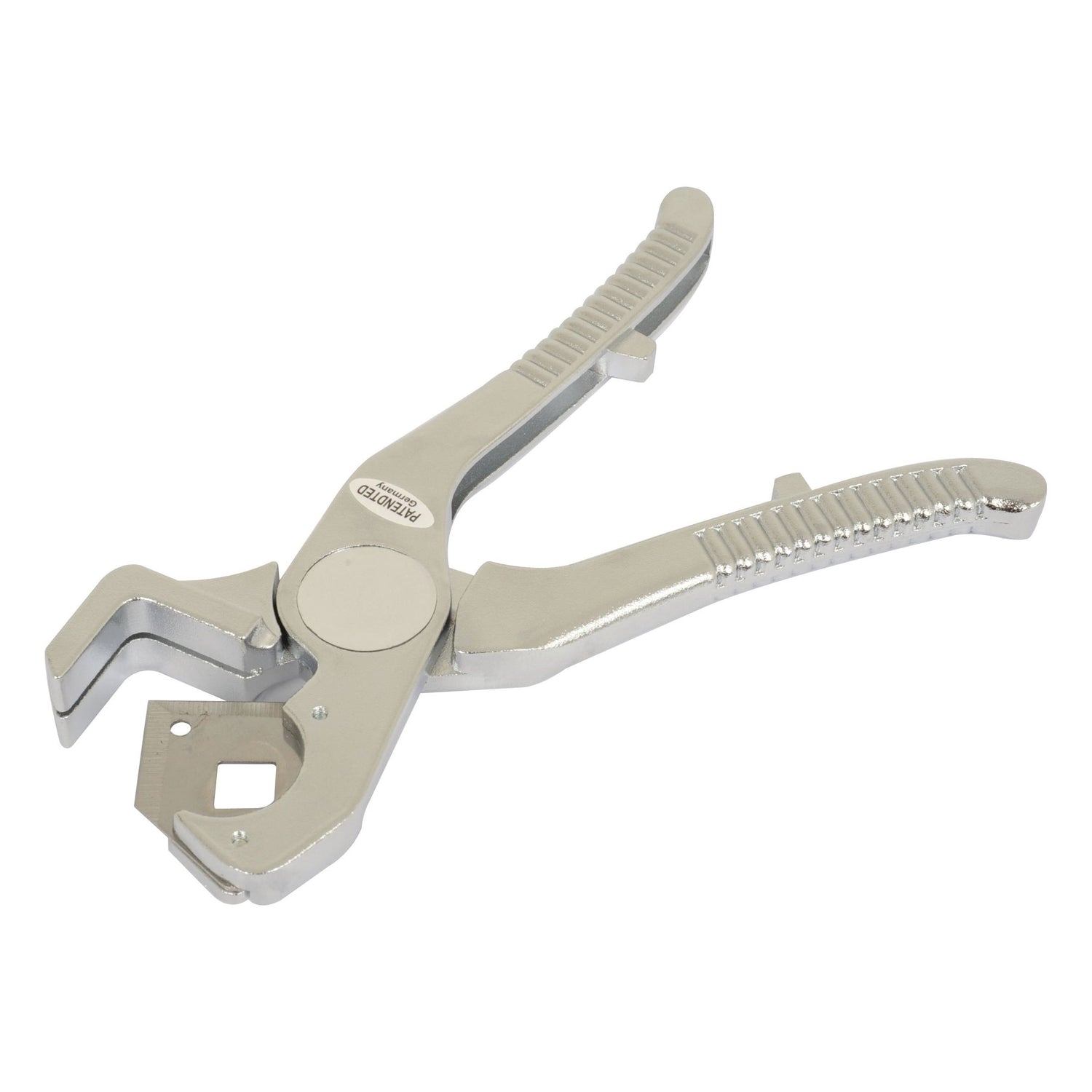 The Sparex Hose Cutter (Heavy Duty), Part No. S.26336, is a silver metallic tool with two handles and a gripping mechanism, ideal for cutting plastic and rubber hoses.