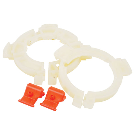 Two EASYLOCK B/RINGS WEASLER A4W/A (Sparex Part No. S.26360), including two white plastic circular clamps and two small red plastic clips, are neatly arranged on a white background.