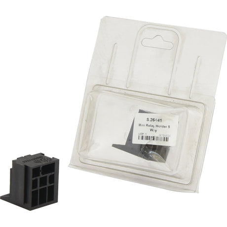 A Mini Relay Holder 5 Way by Sparex (Part No. S.26441) is displayed next to its clear plastic packaging, labeled with product information from Agripak.