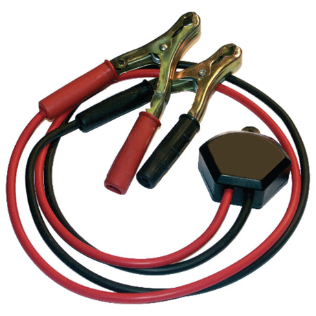 A pair of red and black jumper cables by Sparex, featuring clamps, a black connector, and an OVERVOLTAGE LIMITER 12/24V (Sparex Part No. S.26450).