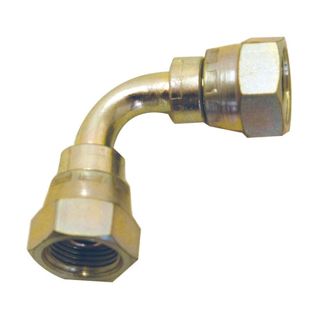 The Sparex Hydraulic Adaptor 3/8'' BSP Swivel Female x 3/8'' BSP Swivel Female 90° Swept Elbow (Part No. S.26522) is a brass plumbing fitting featuring threaded ends and designed as a swept elbow, suitable for hydraulic adaptor applications.