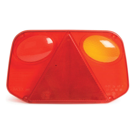 The Sparex Replacement Lens, fitting S.26636 (Part No. S.26638), is a red and yellow rear trailer lamp with a central triangular red reflector, perfect for those in need of a high-quality replacement lens.