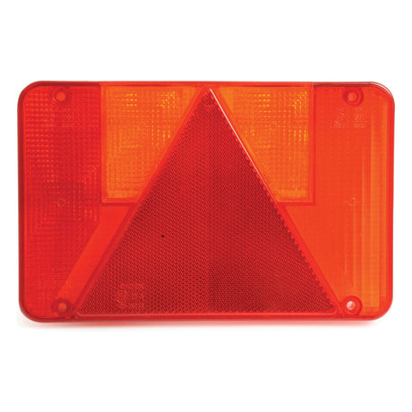 Close-up of a rectangular red reflector featuring a centered orange triangle and multiple reflective surfaces, specifically designed as the Sparex Replacement Lens (Part No. S.26646), compatible with S.26648, S.26644,  and S.26658 models for Rear Right Light replacement.