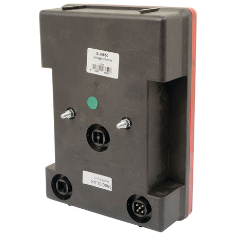 The Halogen Rear Combination Light 12V, RH - S.26650 by Sparex is a black, rectangular electronic device enclosure featuring a labeled top, a green sticker, a central port, quick connectors, and multiple stud connections.