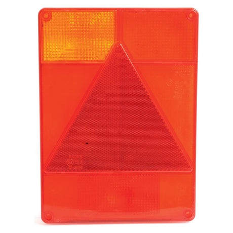 A durable polycarbonate Replacement Lens in red and orange, compatible with various models including S.26649, S.26651, S.26653, and S.26659 by Sparex Part No.S.26655, ideal for vehicles as a reflective safety triangle sign.