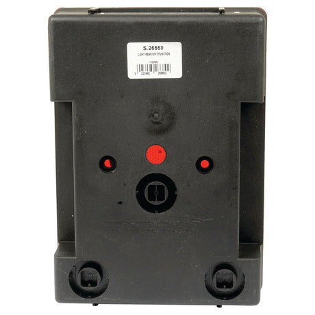 Close-up view of a black Halogen Rear Combination Light 12V, RH - S.26660 by Sparex, featuring a red button and two red indicators with stud connections. The top label reads "S 26660" with additional identification numbers.