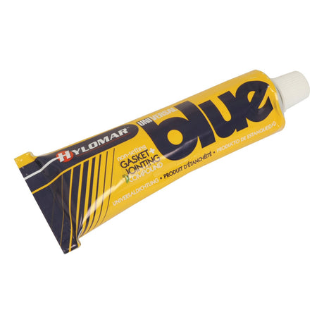 A tube of Hylomar Non Setting Gasket and Jointing Compound - Universal Blue 100g, identified as Sparex Part No. S.26670, features a yellow design with blue and white text along with a white cap. This product from the Sparex brand is ideal for reliable gasket and jointing applications.