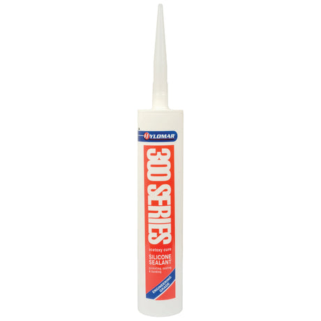 A tube of Sparex General Purpose Silicone Sealant, Clear - 300ml - S.26678 with a pointed nozzle. The label indicates it is an acetoxy cure sealant suitable for professional use, providing a durable seal and bonding to metal surfaces efficiently.