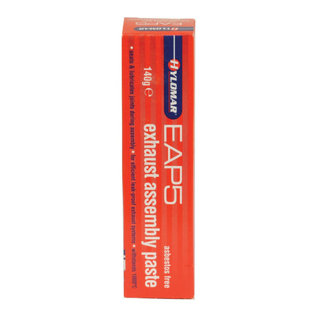 An eye-catching red and orange box of Sparex NLA Exhaust Paste 140g - S.26679. The packaging highlights that the paste seals and lubricates joints during assembly, ensures a gas-tight seal, and can withstand temperatures up to 1000°C.