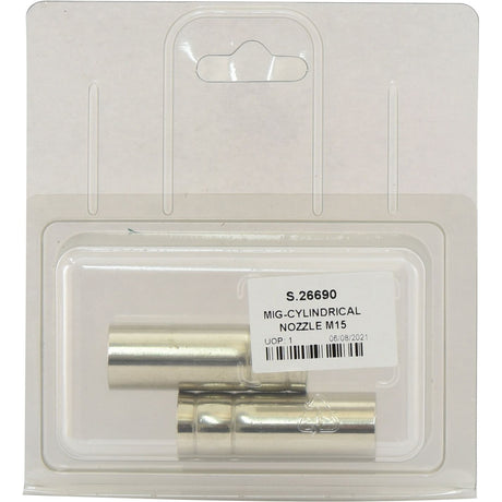 Two Sparex MIG-CYLINDRICAL NOZZLES M15 - S.26690 are packaged in a transparent plastic case with a hang tab.