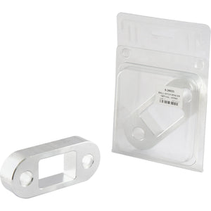 A Chromed Aluminium metal bracket placed next to its original packaging. The transparent packaging shows an identical Ball Hitch Spacer 1" (Agripak 1 pc.) with a Sparex Part No. S.26823 product label.