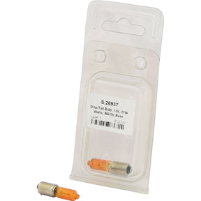 Two orange stop/tail light bulbs, one in a transparent package labeled "Sparex Part No. S.26937" and one lying next to it. The label indicates specifications: Light Bulb (Filament) H21W, 12V, 21W, BAY9s base from the brand Sparex.