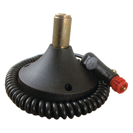 The Sparex Magnetic Beacon Base (Part No. S.26942) features a cylindrical metal attachment and a coiled cable that ends in a red and black plug connector, making it ideal for adhering to Tariff Code 8512909000 regulations.