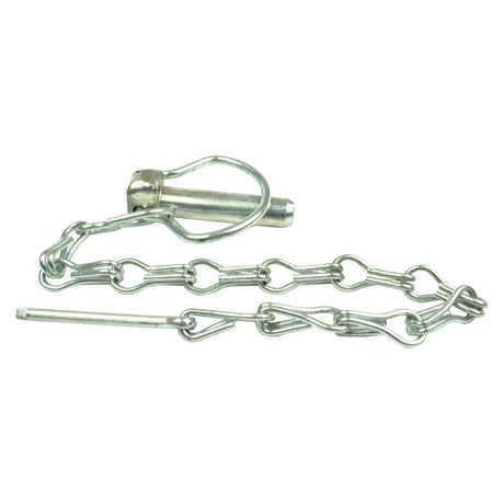 The Sparex Pear Linch Pin, Chain & Cotter Pin Assembly (Part No. S.26), featuring a 6mm diameter pin, comes with a pear-shaped design and an interlocking link chain for secure and easy removal in mechanical applications.