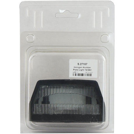 A Halogen Number Plate Light 12/24V labeled "S.27107" from Sparex, packaged in a clear rectangular plastic covering.