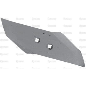 The Lemken - Share Point - 3365541 L/H - 77590 is a metal agricultural implement part featuring an angled edge and two mounting holes, designed to be compatible with Lemken Ploughs.