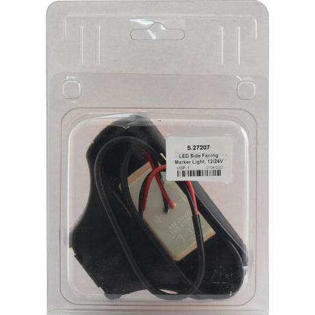 The Sparex LED Side Facing Marker Light (Sparex Part No. S.27207) comes in plastic packaging, features amber lighting with attached wires, and operates at 12/24V.