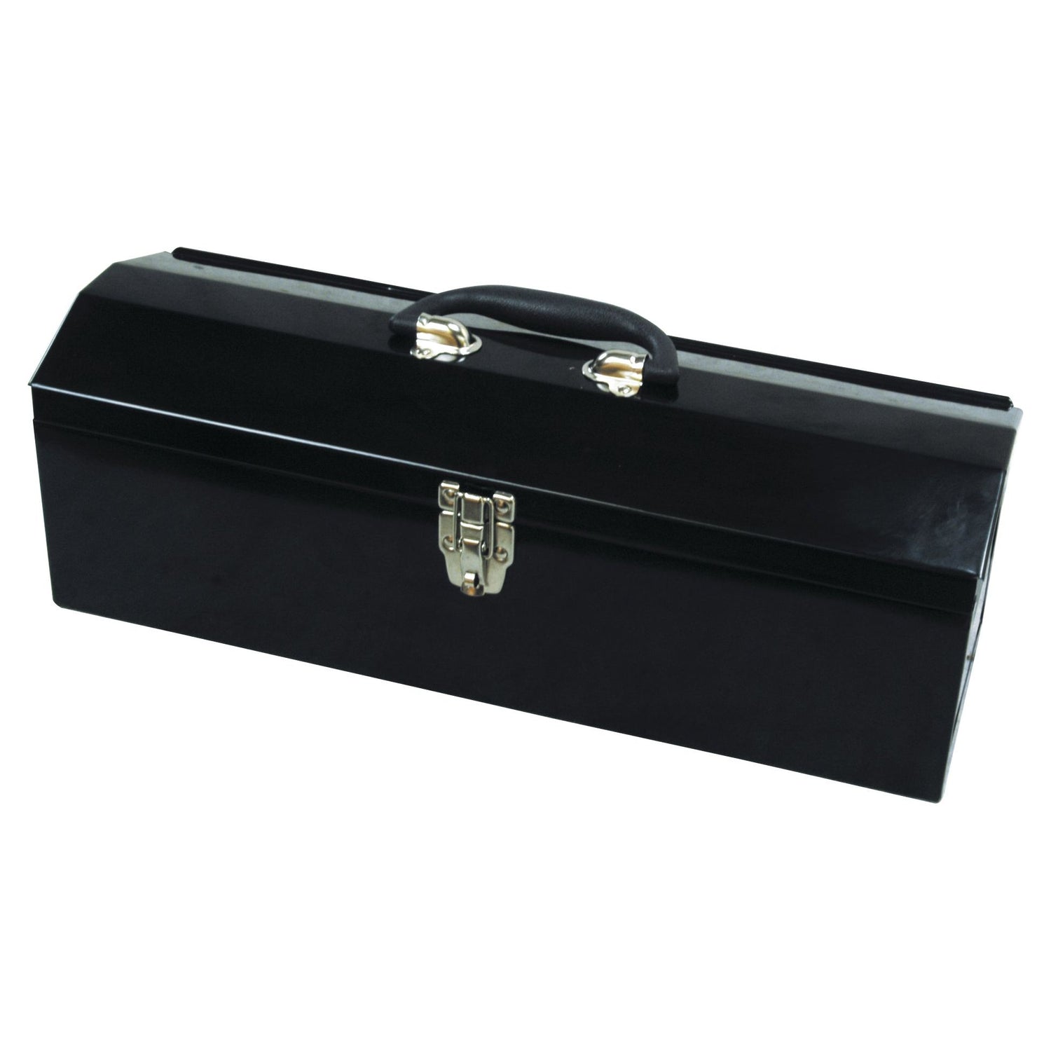 Introducing the Tool Box | Sparex Part No.S.27301 from Sparex, a sleek black tool box constructed with durable steel, featuring a top handle and a central latch to secure the lid.