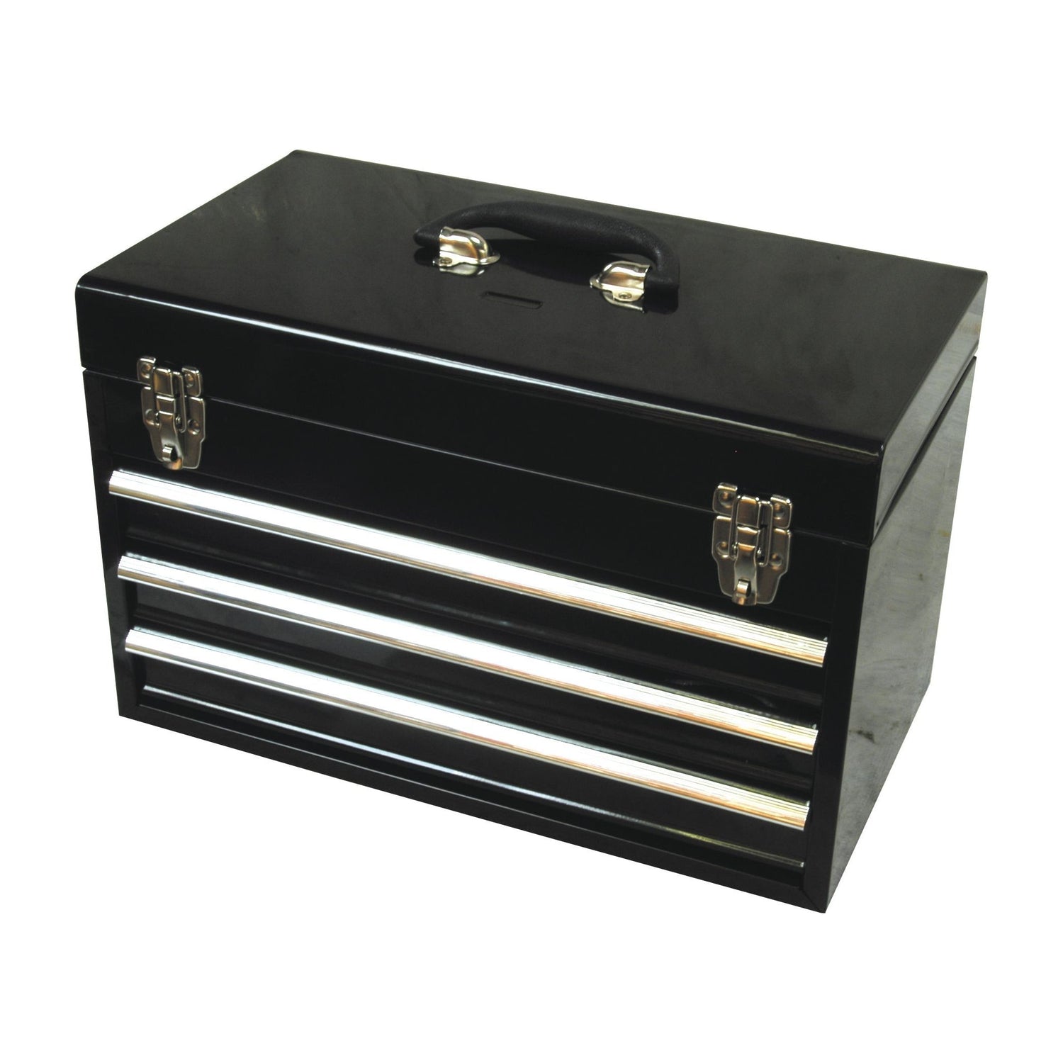 A Sparex tool box (Sparex Part No. S.27304) in black, featuring a carrying handle on top, three drawers with silver handles, and two silver latches on the front.