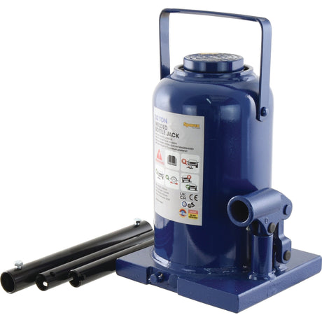 A Sparex Hydraulic Bottle Jack 30T with a handle and detached pump lever components, featuring a robust 30-ton capacity. (Sparex Part No.S.27325)