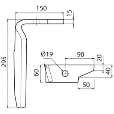 Power Harrow Blade 60x15x295mm RH. Hole centres: mm. Hole⌀ 19mm. Replacement forAmazone.
 - S.27424 - Farming Parts