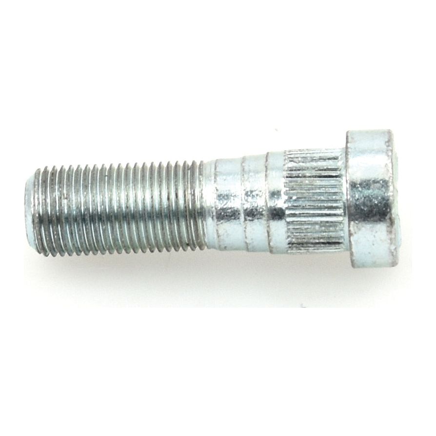 Close-up of a Sparex Wheel Stud 5/8'' x 2 3/16'' (UNF) with a Grip Ø of 3/4'', featuring both threaded and unthreaded sections, lying on a white background.