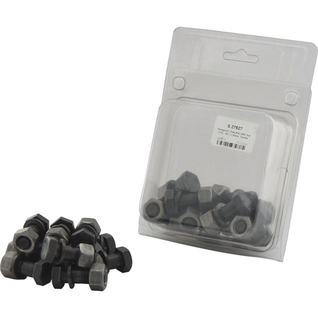 Plastic packaging labeled "Hexagonal Head Bolt With Nut (TH) - M12x35mm, Tensile strength 8.8 (12 pcs. Agripak) | Sparex Part No.S.27527" by Sparex, containing multiple black hex nuts, with additional nuts and an M12x35mm hexagonal head bolt displayed outside the package on a white background.