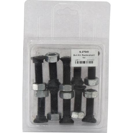 A pack of Oval Head Bolt Square Collar With Nut (TOCC) in clear plastic Agripak packaging, labeled "Sparex Part No. S.27540." The kit contains ten M12 x 48mm oval head bolts and nuts with metric thread, ensuring a tensile strength of 8.8 for reliable performance.