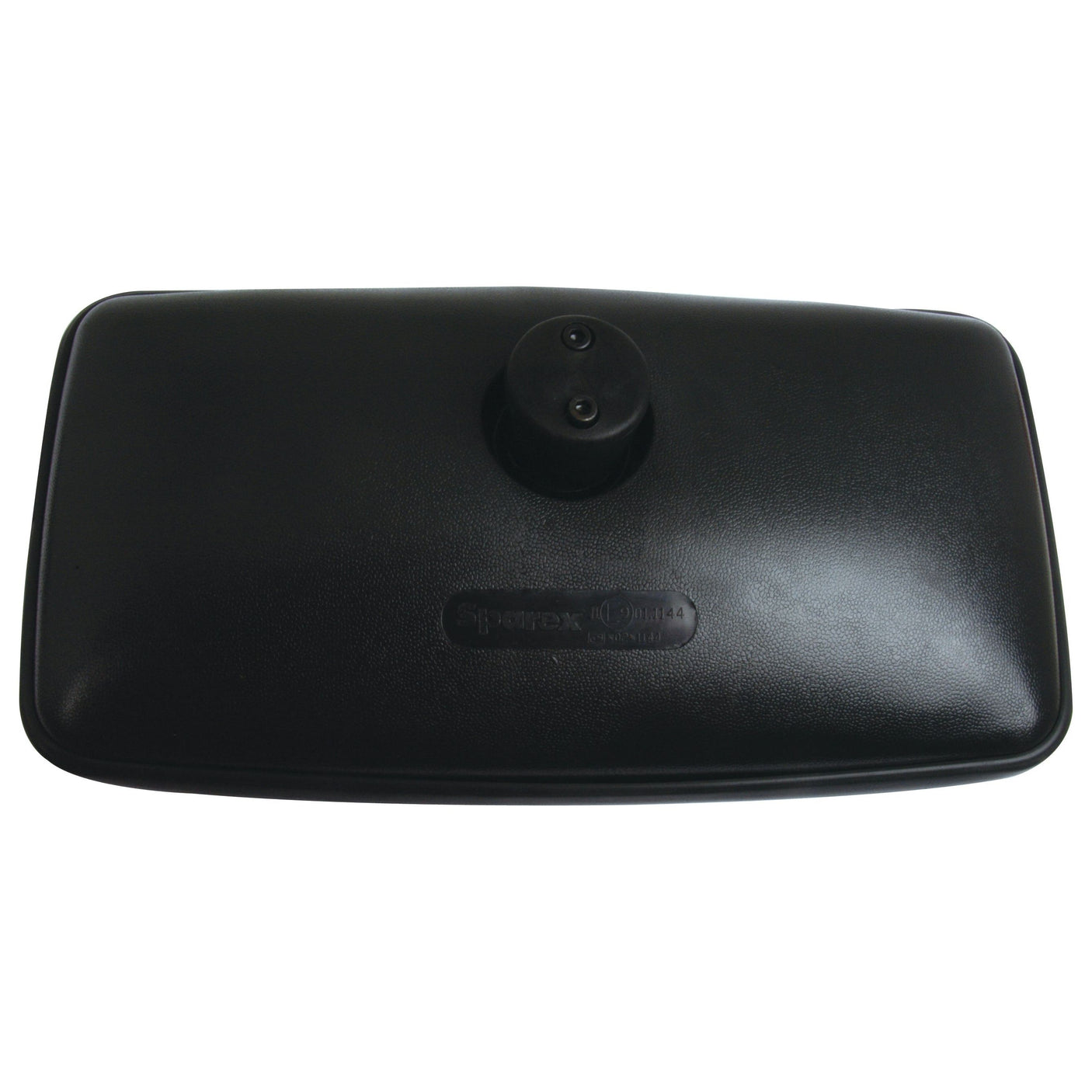 A black plastic Mirror Head - Rectangular, Convex, 420 x 220mm (S.27620) by Sparex with an off-set clamp centered on the back.