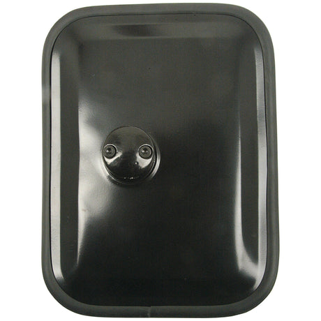 The Sparex Mirror Head - Rectangular, Convex - Wide Angle, 320 x 235mm, RH & LH - S.27621 is a rectangular black metal cover with beveled edges and a central raised section featuring a rounded two-screw fastening, designed to accommodate an offset clamp.