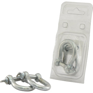 Two Sparex Bow Shackles, each with a pin diameter of 8mm and an overall size of 8mm, are packaged in a transparent Agripak, featuring drop-forged construction.