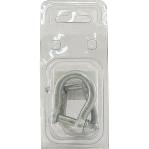 A Sparex Bow Shackle, Pin Ø8mm (2 pcs. Agripak), available in transparent plastic packaging.