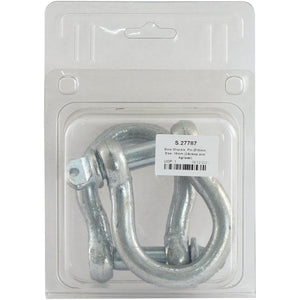 A packaged Bow Shackle from Sparex, featuring a 16mm pin and suitable for heavy lifting or towing. The label includes the item number S.27787 and details about its size and specifications, with each package containing 2 pieces (Agripak).