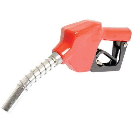 Image of the Sparex Automatic Shut-off Fuel Nozzle (S.27838) in red and silver, suitable for all vehicle types.